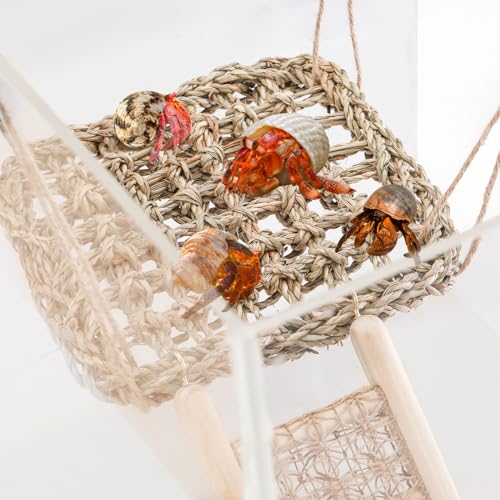 CHALEEMANG Hermit Crab Toys - Seagrass Hammocks and Ladder Bridges Set With Small Brush - Aquarium Accessories and Decorations for Tanks