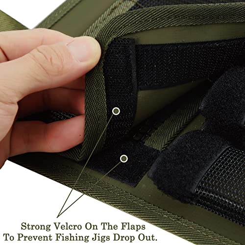 Fishing Jig Bag Large Lures Bags Saltwater & Freshwater,Slow Pitch Jigs Storage Bag Suitable For Max 10inch Jigs,Heavy Duty Offshore Fishing Jigs Lead Bag For Men Gifts Waterproof Army Green