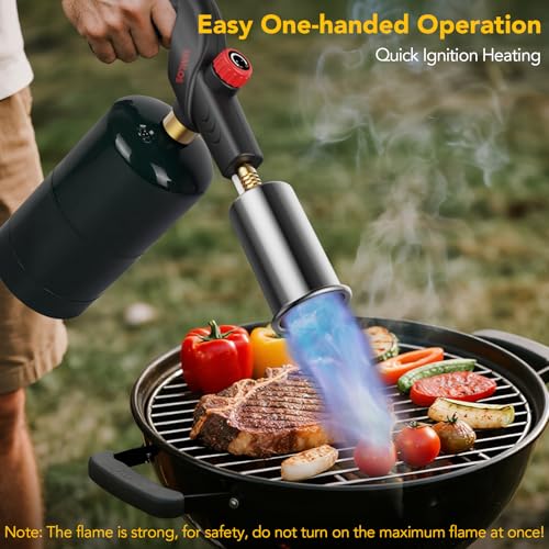 Semlos Propane Torch, Premium Metal Large Torch, Refillable Blow Torch Lighter with Adjustable & Wind Resistant Flame for Cooking, BBQ, Welding, DIY & Soldering (Propane Gas Not Included) - color: 905 Black