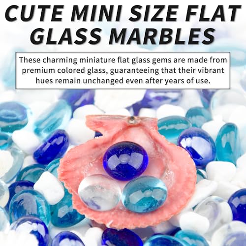 1 LB Mix Blue Flat Glass Beads, 160-180PCS Small Glass Marbles, Mini Flat Round Pebbles for Vase Filler and Floral, Fish Tank Rocks Decorative Gemstones for Home and Aquarium Décor - color: Mixed Blue