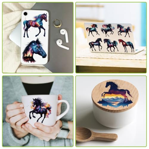 arricraft 10 Sheets Starry Sky Horse UV DTF Cup Wrap for 16OZ Glass, Horse Rub on Decals PVC Transfer Stickers for DIY Cups Wood Funiture 24x11cm/9.4x4.3inch - style: Starry Sky Horse Theme