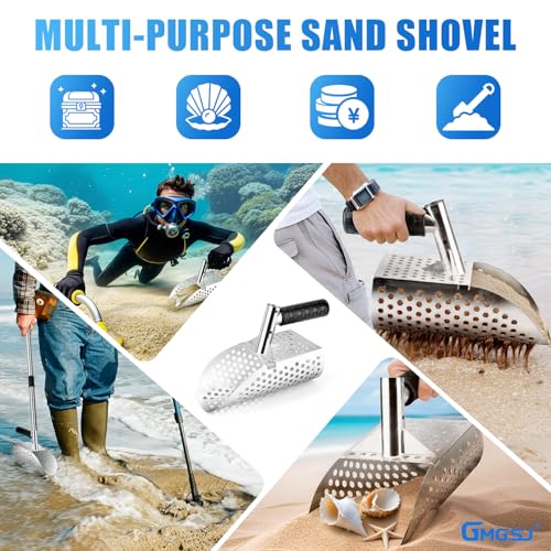Sand Scoop for Metal Detecting, Stainless Steel Metal Detector Scoop with Long Steel Handle, Metal Detector Accessories, Sand Sifter for the Beach, Large 2