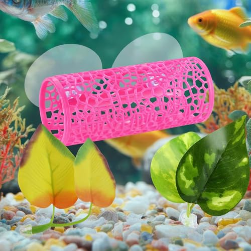 Lpraer Betta Tunnel,Fish Toys with Suction Cups,Safe Hollow Fishs Tank Accessories,Swim Tube Aquarium Decor for Small Fish and Shrimps (Pink Tunnel & 2X beds) - color: Pink Tunnel & 2x Beds