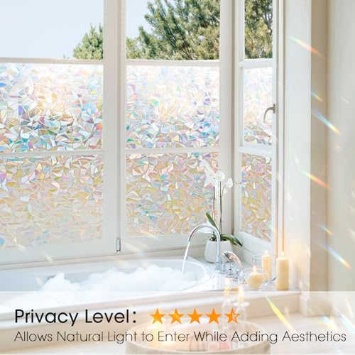 Beautyhero Window Privacy Film, Frosted Reeded Glass Cling, 3D Decorative Coverings with UV Blocking, Static Cling Tint for Bathroom Doors Cabinet - color: Rainbow, size: 23.6 x 78.7 Inch