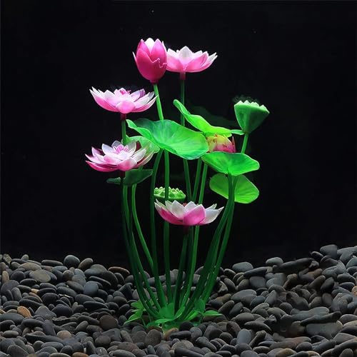 Pink Artificial Water Plants, Aquatics Grass Flower Simulation Wedding Favors Plastic Artificial Lotus Fish Tank Ornament Aquarium Décor Plastic Plants for Party Fish and Aquatic Pets