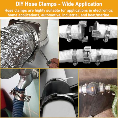 Hose Clamps Stainless Steel, Hose Clamp Assortment Kit, 32.81FT DIY Large Adjustable Worm Gear Metal Clamps Fuel Line Clamp with 40 Fasteners for Plumbing, Water Pipe, Radiator, Automotive, Mechanical - size: 2-Set 32.81FT Metal Strap+40 Fasteners
