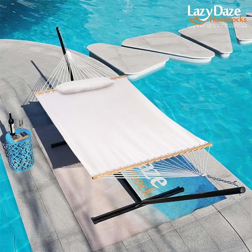 Lazy Daze Hammocks 12 FT Sunbrella Fabric Hammock Non-Fading with Spreader Bars and Free Pillow Fits for 2 Persons, All Weather and Fade Resistant for Patio Yard, 450 lbs Capacity, Cast Pumice - color: Cast Pumice
