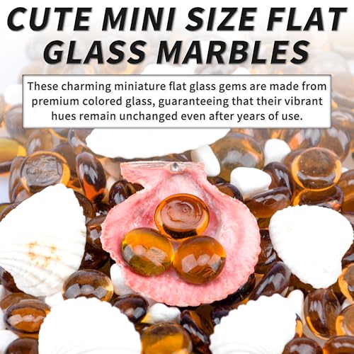 1 LB Amber Flat Glass Beads, 160-180PCS Small Glass Marbles, Mini Flat Round Pebbles for Vase Filler and Floral, Fish Tank Rocks Decorative Gemstones for Home and Aquarium Décor - color: Amber