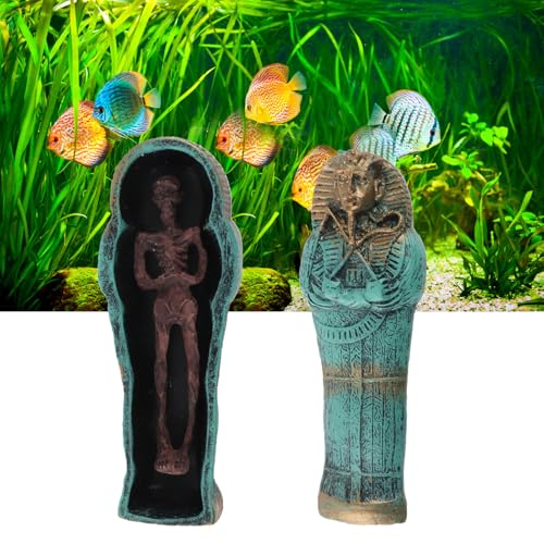 Mummy Coffin Decoration, Ancient Egyptian Theme Resin Skull & Coffin Ornament for Aquariums, Fish Tanks & Home Decor Ideal for Halloween & Festivals