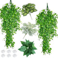 Hamiledyi Reptile Plants Tank Habitat Decorations Fake Hanging Vines 5 Pcs Artificial Leaves Habitat Decorations with Suction Cup for Bearded Dragon, Leopard Gecko, Lizard, Chameleon, Snake (Green) - size: 5 PCS - Style 4