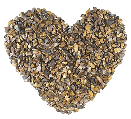 Crocon 1/2 LB Crushed Tiger Eye Chips Bulk Stones 1100+ Carats Natural Quartz Pieces Irregular Shape Gemstones for House Warming Gifts New Home and Chakra Healing Crystals Home Décor Gifts for Women - color: Tiger Eye Chips, size: 1/2 Pound