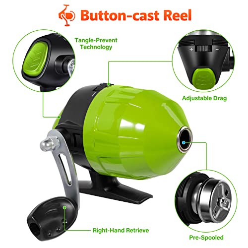 PLUSINNO Kids Fishing Pole with Spincast Reel Telescopic Fishing Rod Combo Full Kits for Boys, Girls, and Adults - color: Green, size: 5FT / 1.5M