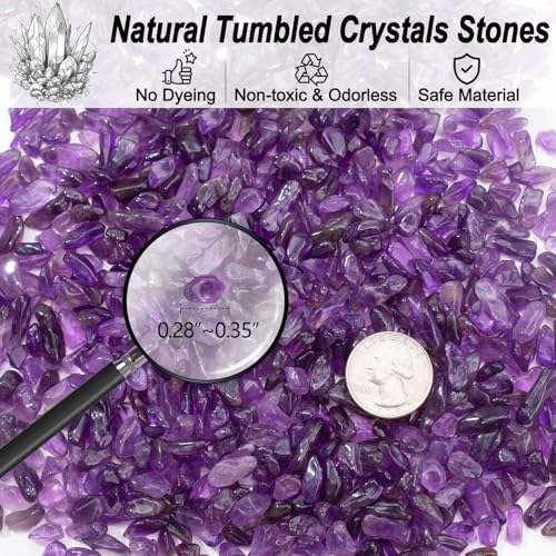 0.88 Lb Amethyst Crushed Stones Crystal Quartz Chips, Natural Tumbled Stones Irregular Shaped Gravels Pebbles Healing Stones for Vases Filler, Aquarium Gravel Rocks, Succulent Plants Decor - color: Amethyst, size: 0.88 LB