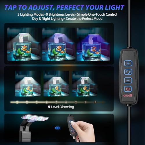Mini Clip-On Aquarium Light 7W USB Dimmable Fish Tank Lamp with 3 Light Modes (Full Spectrum/White/RGB), 9-Level Brightness, Compact LED Light for 1–3 Gallon Aquariums - color: White
