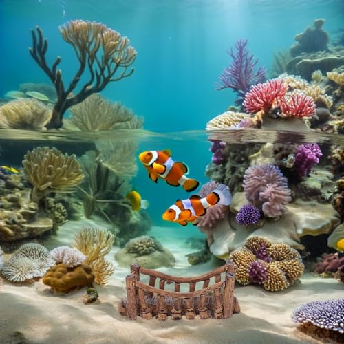 SHINEOFI 2pcs Mini Aquarium Bridge Decor – Ceramic Fish Tank Bridge Accessories, Small 3-inch Japanese Style Ornamental Statues for Fairy Garden and Aquarium Landscaping