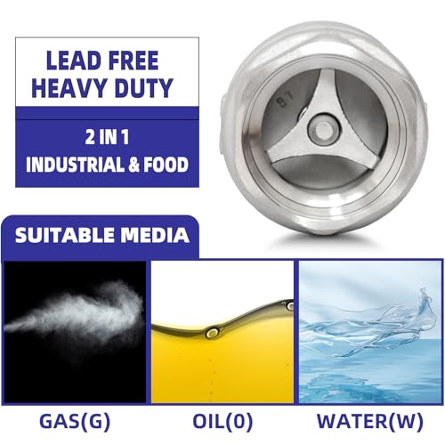 1-1/4" NPT Stainless Steel Spring Check Valve, WOG1000 NPT Thread unleaded In-Line Vertical Check Valve Non Return One Way Counterflow to Prevent the Medium Backflow for Oil Water Gas Air DN32 - size: 1-1/4"-NPT