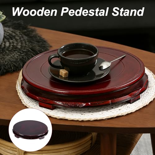 M METERXITY 2 Pack Display Stand, Brown Wooden Stands for Display, Stable Round Base Stand Decor for Fishbowl Planter [Rotation, 9.84'' x 1.57''] - size: 9.84'' Top Diameter