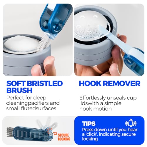 6 Pack Holikme 4 in 1 Cup Lid Cleaning Brush Set with 3 Straws, Multifunctional Bottle Brush, Silicone Cup Lid Gap Cleaner, Durable Bristle Crevice Cleaning Brush, Navy - color: Navy