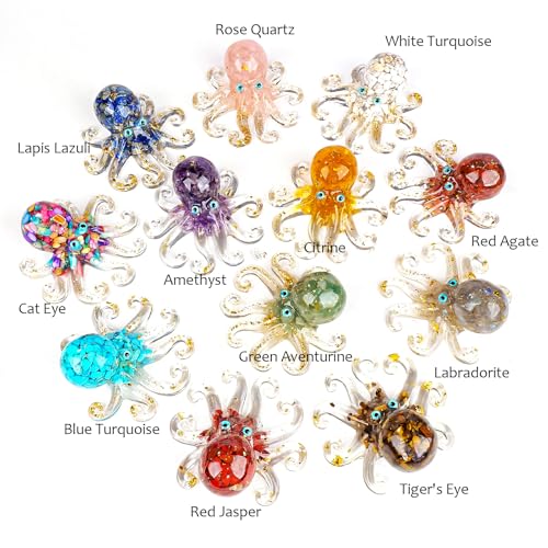 Natural Crystal Gravel Octopus Resin Marine Animals Fish Tank Decorative Ornaments Octopus Statue Healing Crystal Home Decor Ladies Gift 3.93" (White-Turquoise, 3.93") - color: White-turquoise