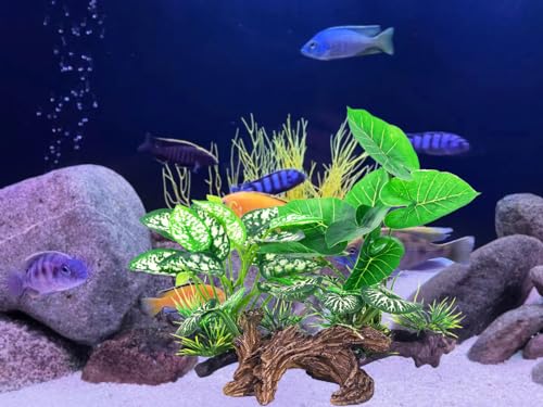 Fish Tank Decorations Aquarium Ornaments 3pcs Betta Silk Leaf Plants Artificial Driftwood Cave Aquarium Plants Accessories - color: E-3pcs Set/Green