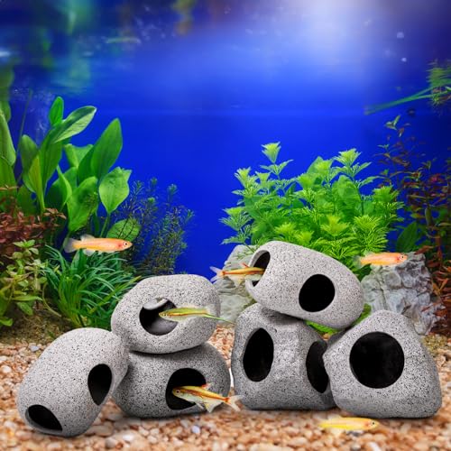 Eorbow 6 Pack Aquarium Decoration Rock Caves, Betta Fish Tank Hideaway, Hideout Stones House Decor for Cichlid Shrimp Territorial Fish Hiding Breeding Spawning, Fish Tank Ornaments