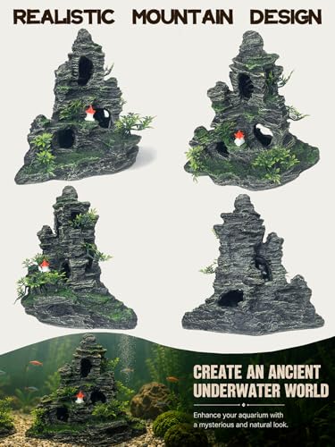 Aquarium Decor - Tall and Large Mountain Rock Ornament for Fish Tank, Aquarium Hideout with Rock Texture for Betta, Guppy, Shrimp - Aquatic Hide Decoration, Fish Hiding House（Red Tower） - color: Large Rock Décor - Red Tower