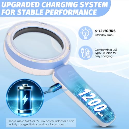 45X Magnifying Glass with Light, Rechargeable LED Magnifier, 6 Color Modes, 4.6" Large Lens, Handheld for Seniors Reading, Coins, Jewelry, Crafts