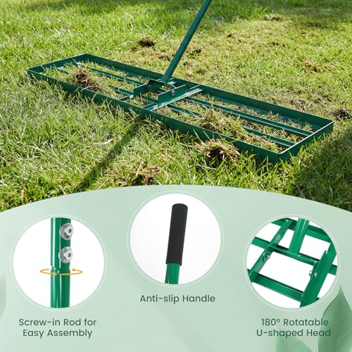 Goplus Lawn Leveling Rake, 42" x 10" Heavy Duty Level Lawn Tool w/ Ergonomic Handle for Soil, Effort-Saving Landscape Rake for Garden, Backyard, Golf Course, Farm, Pasture - style: 42" x 10", Green