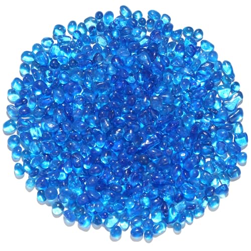 QYGL 0.55LB Sea Blue Clear Glass Pebbles, Tumbled Sea Glass Stones for Vase Fillers, Fish Tank Gravel, Aquarium Rocks, DIY Crafts, Plant Pots, Wedding & Home Decor, Transparent Glass Gemstones - color: Sea Blue