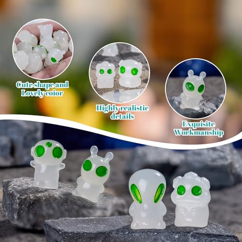 30pcs Mini Resin Alien Variety Tiny Alien Figures Miniature Little Small Animals Figurines Bulk for Micro Fairy Garden Landscape Accessories Hide Crafts Decor Aquarium