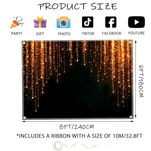 Black and Golden Backdrop 8x6ft Polyester Glitter Backdrop Masquerade Decorations Vintage Photo Booth for Family Birthday Party Photo Studio with Ribbon - color: Black and Golden Backdrop, size: 8×6 ft