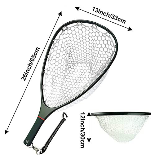 Aventik Fly Floating Fishing Net Carbon Fiber Landing Trout Net Light Weight Clear Rubber Ghost Net Catch & Release - color: Only Standard Green Net