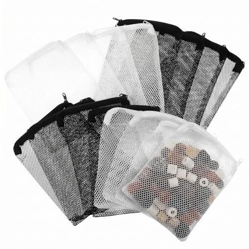 CIATBYYJ 16 Pack Aquarium Filter Media Bags with Zipper, Fish Tank Media Mesh Filter Bag, Reusable Fine Mesh Bag for Activated Carbon, Bio Balls, Ceramic Rings - Net Hole 1-2mm, (7.8" x 5.9")