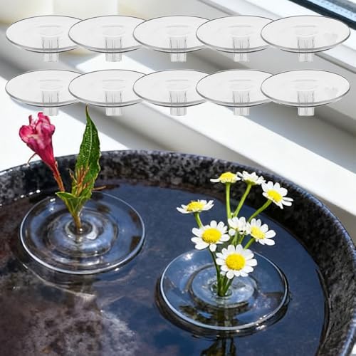 10Pcs Clear hydroponic plants Floating Floral Holder Simple Creative Flower Bowl Stem Holder Plant Display Home Decoration (Large,7*2.6cm) - color: Large,7*2.6cm