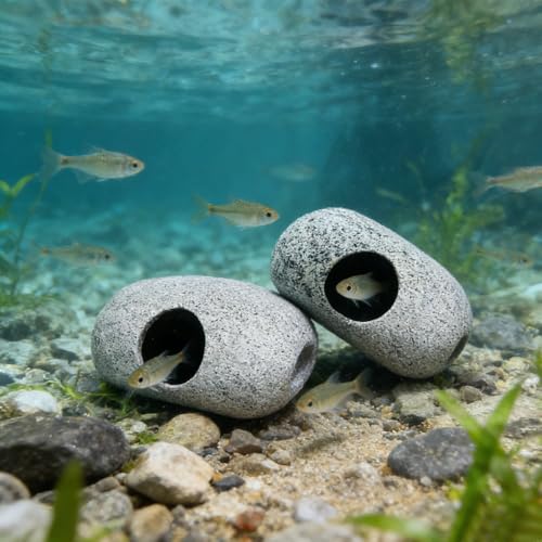 Aquarium Decorations Cave - Fish Tank Accessories Rock Decor for Shrimp Cichlid Hiding Breeding Small Fish Bowl Betta Toys Hideout Stones House (Small)