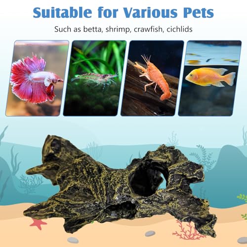 kathson Resin Hollow Tree Trunk Fish Tank Decoration Aquarium Ornament Betta Hideout House Cave for Small Fish Sleep Rest Hide Play Breed 2PCS