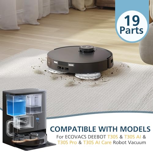 T30S Replacement Parts for ECOVACS DEEBOT T30S/T30S Pro Vacuum and Mop Accessories Kit, includes V-shaped brush, Mop pads, Hepa Filters, Dust Bags, and Side Brushs - style: T30S