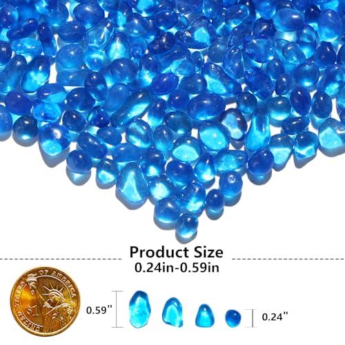 QYGL 0.55LB Sea Blue Clear Glass Pebbles, Tumbled Sea Glass Stones for Vase Fillers, Fish Tank Gravel, Aquarium Rocks, DIY Crafts, Plant Pots, Wedding & Home Decor, Transparent Glass Gemstones - color: Sea Blue