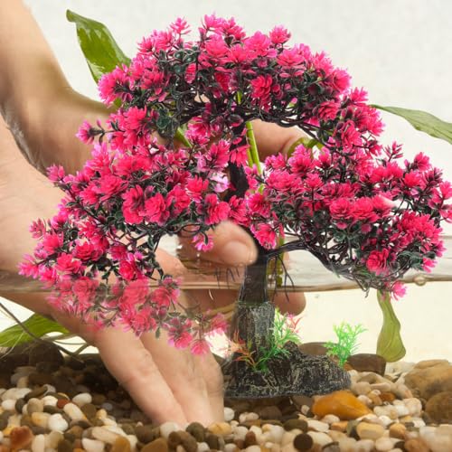 Healeved Fish Tank Plants Artificial Aquatic Plant Fish Tank Decorations Betta Accessories Aquarium Bonsai Tree with Base,10.23 X 10.23 X 2.16 Inches - color: Red, size: 26.00X26.00X5.50CM