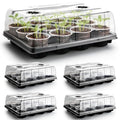 RooTrimmer 5 Pack 12 Cell Nursery Pot Trays with Adjustable Humidity Domes & 4 Inch Clear Pots 60 Pack, Sturdy Seed Starting Kit for Greenhouse Garden, Reusable Plant Growing Germination 5 Sets - color: Black + Clear, size: 4 Inch 60 Pack Pots With 5 Pack