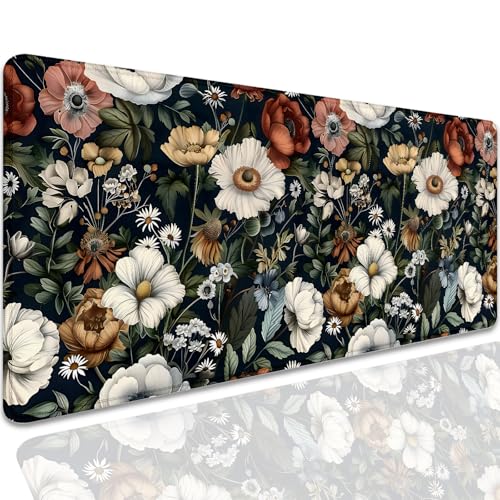 Colorful Flowers Desk Pad Mouse Pad,Daisy Floral Mouse Mat with Stitched Edges,Non-Slip Rubber Base Mousepad for Office PC Keyboard Laptop and Home Work Desk Mat(27.5X11.8 in) - color: Daisy