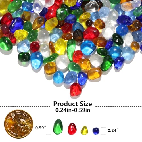 QYGL 0.55LB Colorful Clear Glass Pebbles, Tumbled Sea Glass Stones for Vase Fillers, Fish Tank Gravel, Aquarium Rocks, DIY Crafts, Plant Pots, Wedding & Home Decor, Transparent Glass Gemstones - color: Colorful