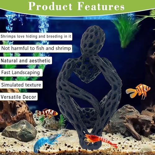 LIYAOLI Shrimp Hide Cave for Aquarium Decor - Modern Shrimp Cave & Sculpture, 3D Printed White Fish Tank Accessories Decorations, Safe Shelter for Shrimps/Betta/Turtles, Mini Art Statue (Black) - color: Black