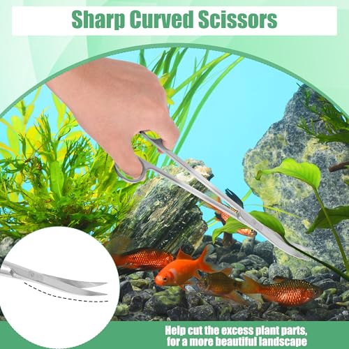 Aquarium Aquascape Tools Kit, 4 in 1 Anti-Rust Aquatic Plant Aquascaping Tool Stainless Steel Black Tweezers Scissors Spatula for Aquarium Tank Clean Fish Tank Aquascape Accessories Set - color: Silver
