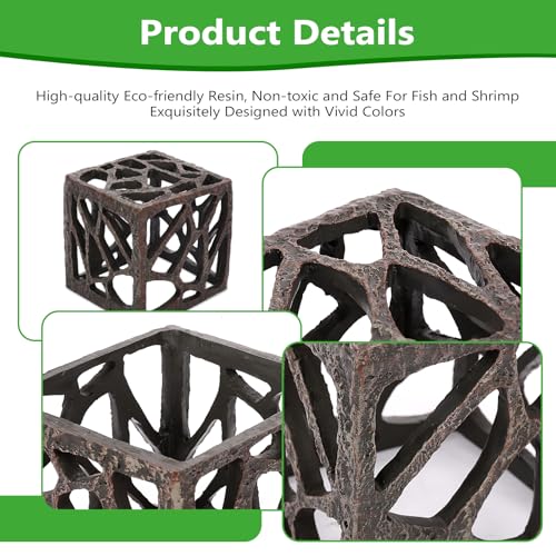 Cube Aquarium Decoration Resin-Modern Hollow Geometric Fish Tank Ornament for Shrimp & Plant Tanks-Approx. 4.1" L x 4.1" W x 4.1" H(Cube) - color: Cube