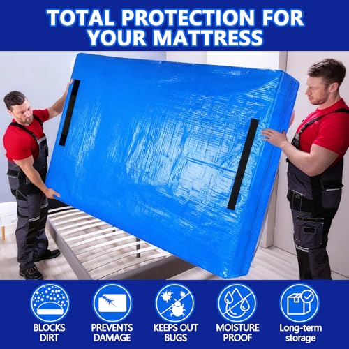 Heavy Duty Mattress Bags for Moving and Storage, Extra-Thick King Size Mattress Bag for Moving with 12 Handles, Reusable and Durable Storage Bag Protector with Zipper, Blue - color: Blue, size: King