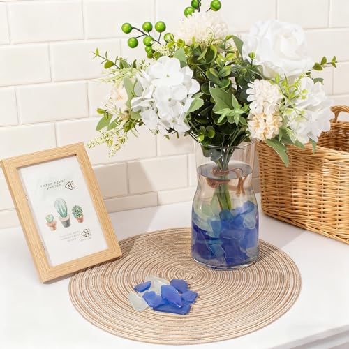Keedolla Sea Glass for Crafts - 10 OZ Flat Frosted Seaglass Pieces Crushed for DIY Art Crafts, Vase Filler, Beach Weddings, Aquarium and Home Decor - Cobalt Blue, White - color: Cobalt Blue & White, size: 10 OZ / 0.63 LB