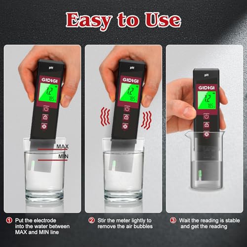 Digital pH Meter High Accuracy UL-Certified Water Tester with 6 Packs Calibration Powders Color LCD Backlit Display with pH Test Strip for Pools Hydroponics Aquariums Hot Tubs Drinking Water - color: Black