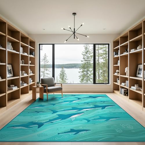 9'x12' Washable Modern Wave Area Rug, Seafoam Green Foldable Oversized Carpet for Great Room, Indoor Open Concept, Large Living Room, Low Profile Flatwoven Floor Covering | Ref:2068648 - color: Blue/Pattern 12, size: 9' x 12' (Rectangular)