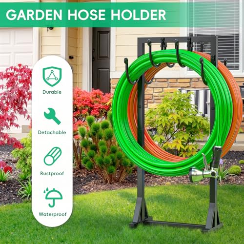 Kcysta Garden Hose Holder Freestanding, Double-Sided Water Hose Holders for Outside, Heavy Duty Metal Hose Stand Hanger Storage Rack